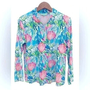 Anthony's Resort Wear Seashell Beach Vibrant Colors 1/4 Zip Pullover Long Sleeve